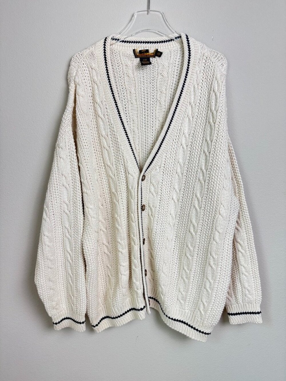 Vintage Eddie Bauer Cable Knit Cardigan Men's XL Fisherman Academia Preppy